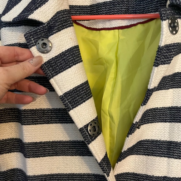 Target Merona Coat Blue and White Stripe With Yellow Liner - Picture 7 of 12